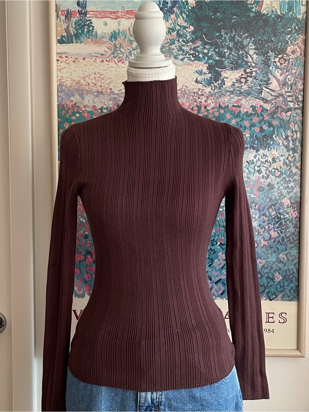 Abercrombie and Fitch Ribbed Turtleneck Sweater XS Chocolate Brown Minimalist
